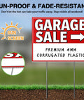Triple Pack 17x13 Inch Garage Sale Signs With High Visibility Arrows Double Sided Weatherproof 4mm Corrugated Plastic Includes Stakes And 420 Pricing Stickers Built To Draw More Traffic To Your Yard Sale, red arrow sign with stakes