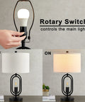 Lit 2 Pack 21.5 Inch 3 Way Dimmable Touch Table Lamps with rotary main light, demonstrating on-off functionality.
