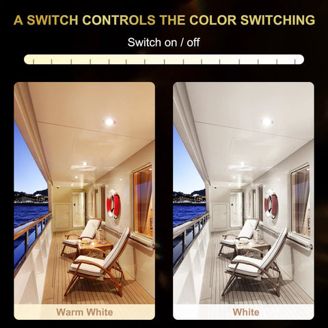2 In 1 LED Marine Courtesy Light For Boat Interior With 2.8 Inch Ceiling Light And 11 LEDs, Cool White To Warm White Color Change