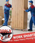Workers using Heavy Duty Industrial Furniture Movers with Wheels and Dolly Lifter Sliders Five Casters to move a wooden cabinet.
