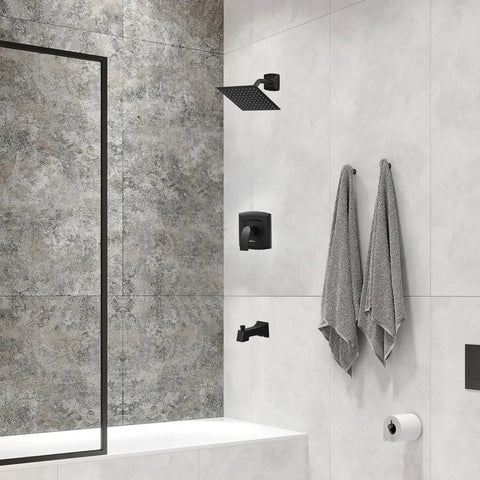 Heavy Duty Matte Black Tub Shower Faucet Set With Constant Temperature Valve And 8 Inch Adjustable Rain Shower Head Built Tight To Run Slick Under Low Water For A Smooth Spa Like Bath Upgrade Any Day