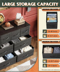 Eight Drawer Fabric Dresser for Bedroom and Beyond with open drawers showing storage capacity for socks, t-shirts, and jeans.