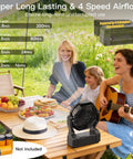 Battery Operated Fan For Camping And Outdoor Adventures 2 In 1 D Cell Battery And USB Powered Portable Fan at picnic table