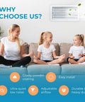 Family meditating on sofa with Durable Aluminum 16x8 Duct Opening Wall Vent Cover With Adjustable Front Blades on wall