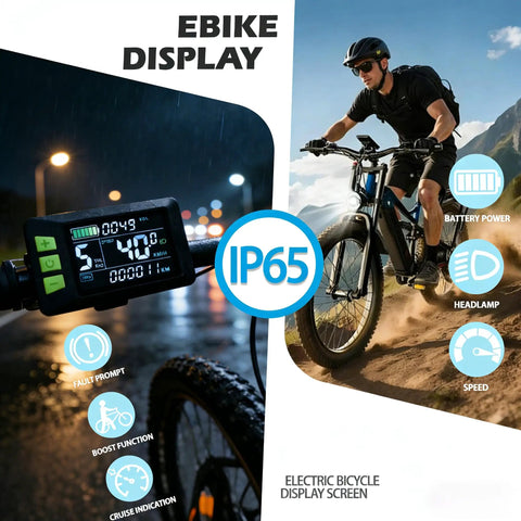 Universal LCD Speedometer Odometer Display For Electric Bikes And Scooters, Handlebar Mount, 24V 36V 48V 60V Compatibility, P3C 6 Pin Connector, Must Have For Ebike Conversions And Everyday Rides