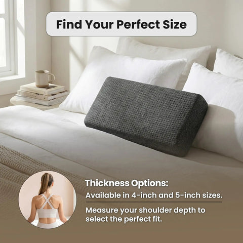 Premium Memory Foam Cube Pillow Made Straight For Real Side Sleepers Measuring 24 By 12 By 5 Inches on a bed with pillows.