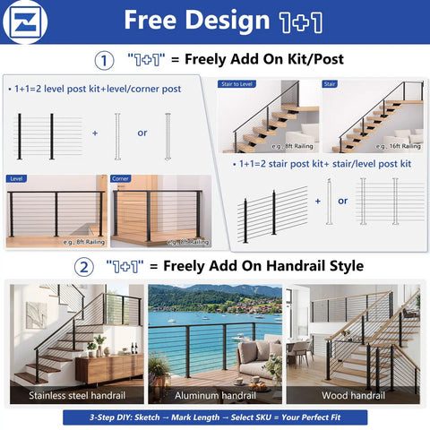 36 Inch Modular Swageless Cable Railing Post Crafted From Tough T304 Stainless Steel With A Fly Matte Black Coating To Upgrade Outdoor Decks With Straightforward Setup And Reliable Weather Resistance All Year Round design options and styles including handrails and posts.