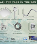 6 Inch All Metal Rainfall Shower Head With Handheld, Stainless Steel Luxury Shower System, 60 Inch Hose, 3 Way Diverter, Box Contents