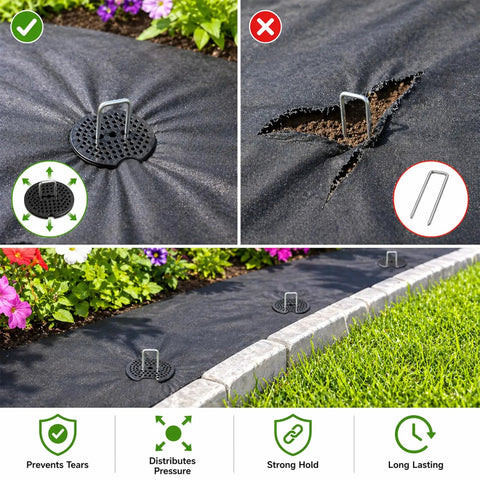 Heavy Duty Garden Stakes Kit With Washers for Windy Areas, securing landscape fabric with 6 Inch 11 Gauge Galvanized Staples