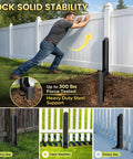 Heavy Duty Fence Post Repair Kit With Steel Ground Spike Anchors fixing leaning white wood fence in yard