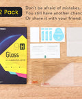 2 Pack HD Tempered Glass Screen Protector For DJI RC Pro Mini 3 Pro Mini 4 Mavic 3 Pro Air 3S Mavic 4 Pro Drone Remote Controller Shield Guard 9H Hardness Ultra Clear High Touch Sensitivity Scratch Resistant Easy Install packaging with accessories shown on a wooden surface.