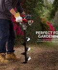 Person using 4 Inch By 30 Inch Steel Garden Auger Bit With Three Quarter Inch Shaft For Planting Trees in soil