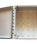 Polycarbonate Enclosure Built Tough With Hinged Locking Opaque Cover For Industrial Controls 14 X 12 X 6 Inches IP68 open view