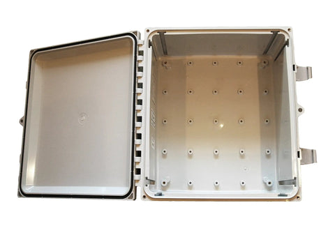Polycarbonate Enclosure Built Tough With Hinged Locking Opaque Cover For Industrial Controls 14 X 12 X 6 Inches IP68 open view