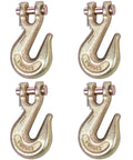 Four forged steel 3/8-in G80 clevis grab hooks with pins, 4-pack for heavy-duty trailer chains.