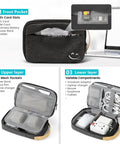 Cord Organizer Case For Cables And Chargers, Travel Tech Organizer Bag with compartments and card slots, black nylon