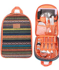 Grab And Go Ready Complete Camping Cooking Utensils Set For Outdoor Kitchens And Grilling On The Go in a patterned carry bag.