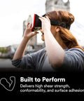 Person wearing VR headset outdoors promoting high shear strength and adhesion, VHB Double-Sided Acrylic Foam Mounting Tape