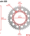 Diagram of sprocket dimensions for Honda TRX200 FourTrax 2X4 Ride Ready Drive Chain And Sprockets Kit, 42 teeth model.