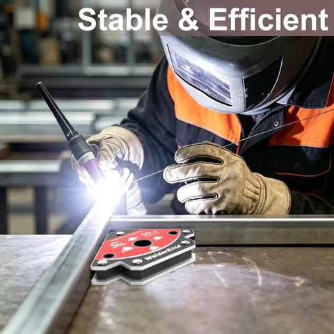 Welder using Heavy Duty Welding Magnet Set 4 Pack With 2 25Lb And 2 50Lb Magnets Arrow Holders in workshop