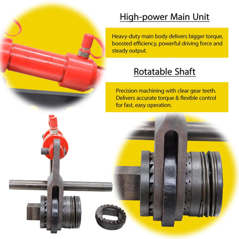 Heavy Duty Manual Hydraulic Torque Wrench With Embedded Pressure Gauge Delivers A Rock Solid 9954 Nm Output For Serious Construction Jobsite Fastening feature close-up of main unit and rotatable shaft.