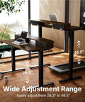 Spacious 40 X 24 Electric Standing Desk With Two Drawers And Hooks, Height Adjustable Computer Workstation C Clamp Mount Home Office Ergonomic Sit Stand Table Walnut in use, showcasing height adjustment options.