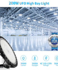 UFO LED High Bay Light 200W 5000K IP65 With US Plug Wicked Bright Warehouse Barn Garage Shop Lighting 20000 Lumens