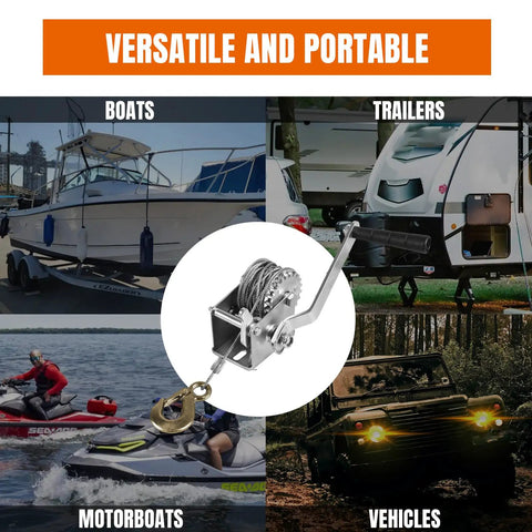 600 Lb Hand Winch For Trailers And Boats, Beefy Heavy Duty Manual Crank Winch With 23 Ft Steel Cable, Boat Trailer Towing And ATV Hauling, Durable Rope Gear For Easy Load And Unload on boats and trailers