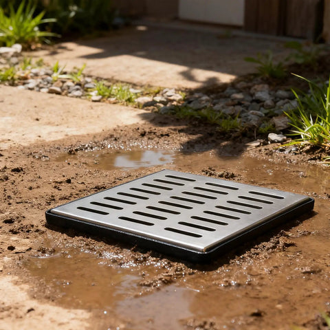 Catch Basin With Stainless Steel Grate And Debris Basket Large 18x18x15 Inch Drainage Basin for Yard Installed on Lawn