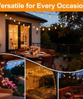 50Ft Outdoor String Lights With Remote Control, Waterproof LED Patio Lights illuminating porch and garden at night