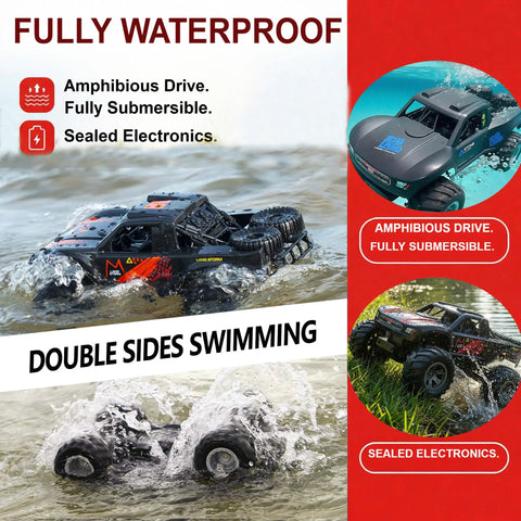 Dope Amphibious RC Monster Truck For Kids With Dual Batteries, True Submersible All Terrain 4WD in water and grass
