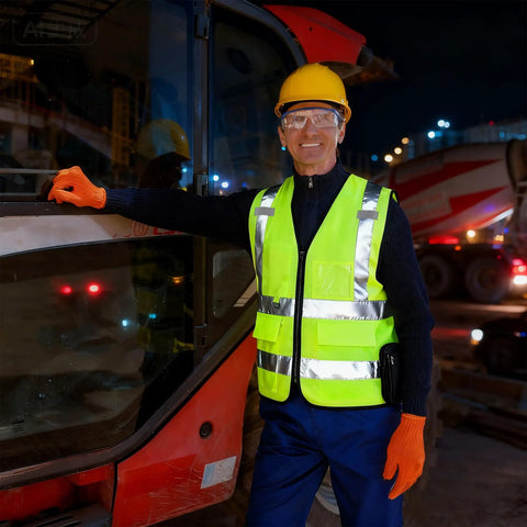 Built Tough Hi Vis Safety Vest For Men With Glowing Reflective Tape Class 2 Approved High Visibility Workgear Boasting Deep Utility Pockets For Builders Road Crews And Warehouse Shifts Five Pack
