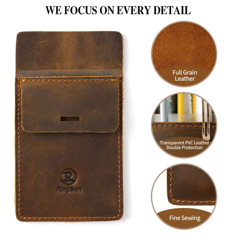 Mens Pocket Protector Full Grain Leather Heavy Duty Pen Holder For Shirts And Lab Coats Holds Six Pens Pointers And Cards