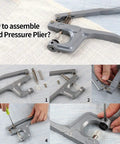 Assembly instructions for aluminum pliers from Bulk Snap Button Starter Kit With Pliers, 400 T5 Plastic No Sew Fasteners In 20 Colors.