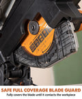 Close-up of 8-1/4 Inch Convertible Miter And Table Saw for wood, plastic, metal cutting showing TCT blade and safety guard.