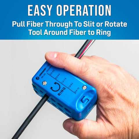 Person using Pro Grade Fiber Optic Slit and Ring Tool for Micro Duct Cables, 5 Mm to 10 Mm Range, Easy Open Lock.