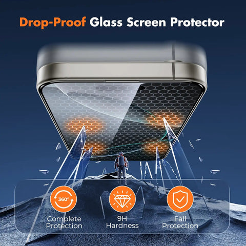 Iphone 16 Pro Max Screen Protector Kit 3 Pack Full Coverage Tempered Glass 9H Hardness Bubble Free Easy Install Frame