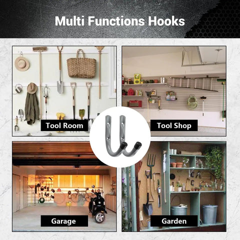 Multi-function hooks used in tool room, tool shop, garage, and garden with 12 Pack 4Inch Heavy Duty Garage Wall Hooks Steel J Hooks For Tools