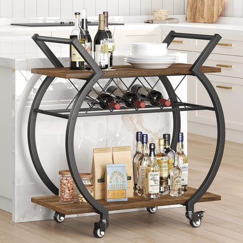 Smooth Rolling Industrial Bar Cart With Spacious Wooden Shelves And Rock Solid Wheels For Your Kitchen Or Lounge Space Chilled Beverage Serving Station
