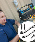 HVAC Air Conditioning Valve Ratchet Wrench Set With Dual Pneumatic Wrenches for 3/16 to 3/8 Inch, shown used on AC unit