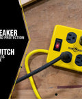 Heavy Duty Metal Power Block With Four Grounded Outlets, Lighted Switch, Four Foot Yellow Cord, 14 Gauge, Built In 15 Amp Circuit Breaker For Rugged Workshop Use