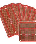 Red Solderable Breadboard PCB Set With Gold-Plated Contacts For DIY Electronics Projects Ideal For Arduino Nano ESP8266 NodeMCU Soldering Includes 5 Full-Size Boards And 2 Mini Boards For Prototyping, showcasing all boards.