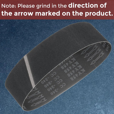 Badass 2X72 Sanding Belts 24 Grit Silicon Carbide 6 Pack heavy duty belt with grinding arrow direction instruction.