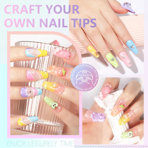 Pastel Shimmer Solid Gel Nail Polish Set With 24 Color Ombre Kit and Pro Nail Art Brush on colorful manicured nails