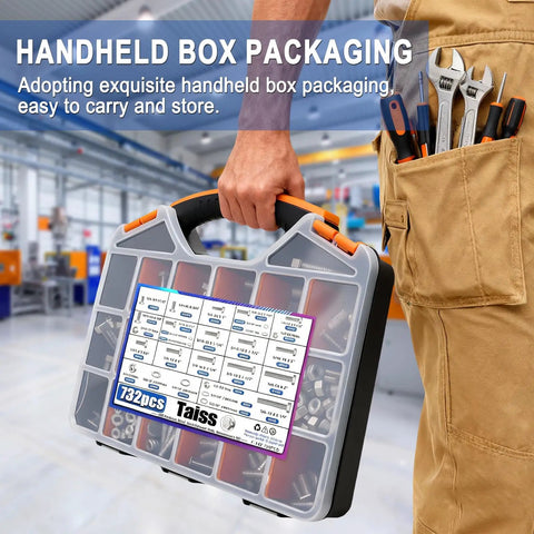 Heavy Duty Stainless Steel Hex Bolts And Nuts Kit In A Handy Portable Box, 16 Sizes From 1/4-20 To 1/2-13, 304 Stainless Hardware