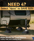 Built Like A Tank 12000 Lbs Trailer Jack Block For Rv Camper Leveling with RV on uneven ground and multiple blocks beneath.