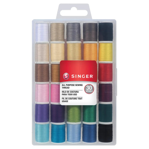 All In One Polyester Sewing Thread Kit With 30 Assorted Colors And 50 Yards Per Spool Includes 5 Large Eye Needles And Needle Threader