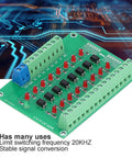 Eight Channel Optocoupler Isolation Module for PLCs 24V Input to 3V3 and 5V Logic Level Shifter on circuit background