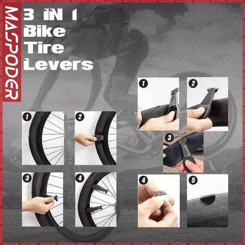 Instructions for using 3-in-1 bike tire levers with All In One Bike Repair Kit With Saddle Bag Tire Tool Mini Pump Multitool