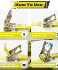 How to use Heavy Duty E Track Ratchet Straps 8 Pack Tie Down Cargo Slings 2X15 Feet Yellow with step-by-step instructions.